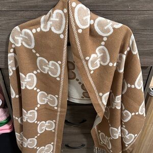 Designer Tan and White Scarf